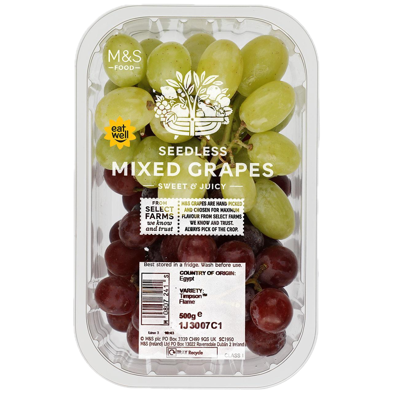 A package of M&S grapes from the grocery store.