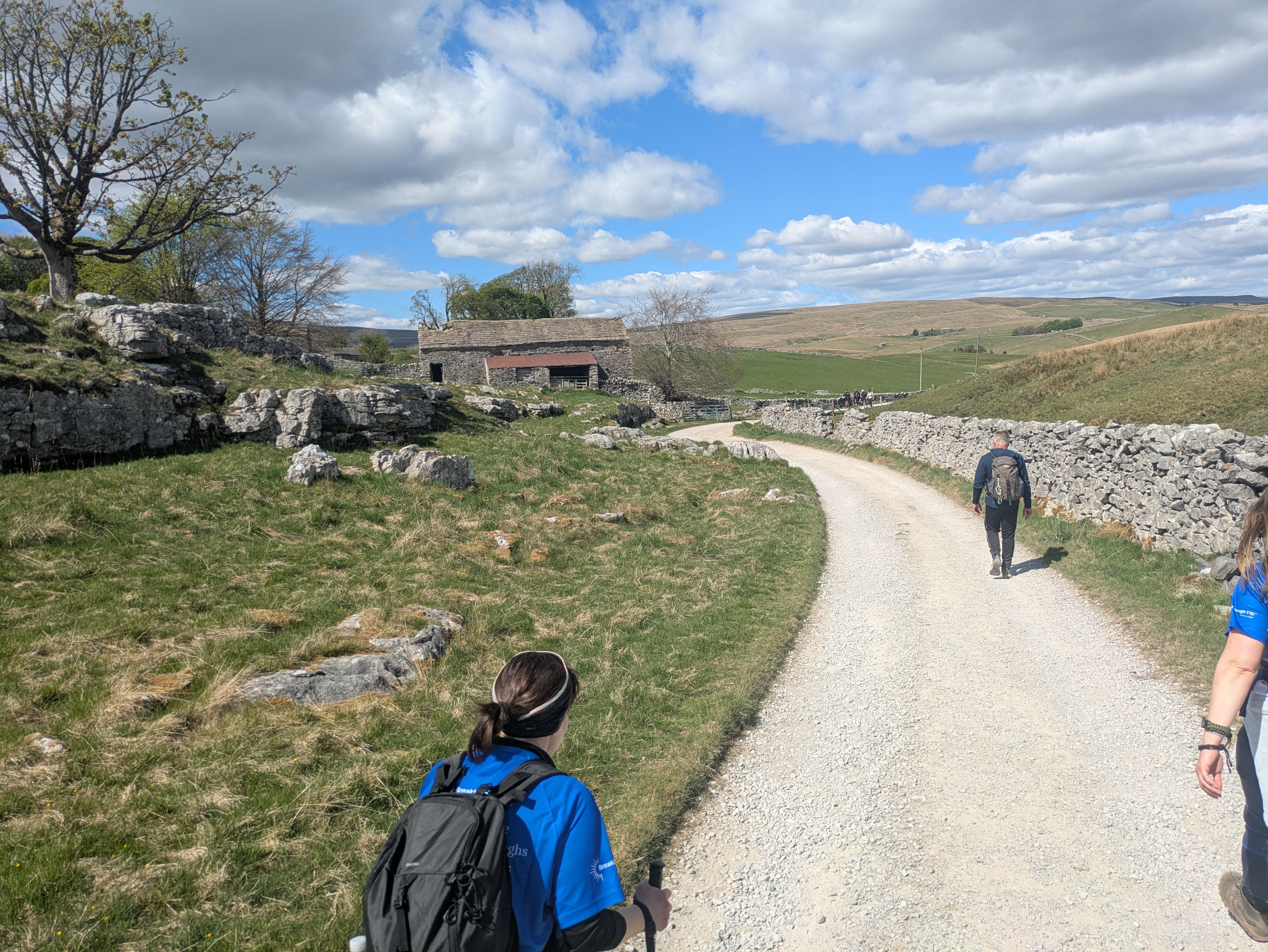 Hiking along a dirt road with some Breakthrough T1D supporters