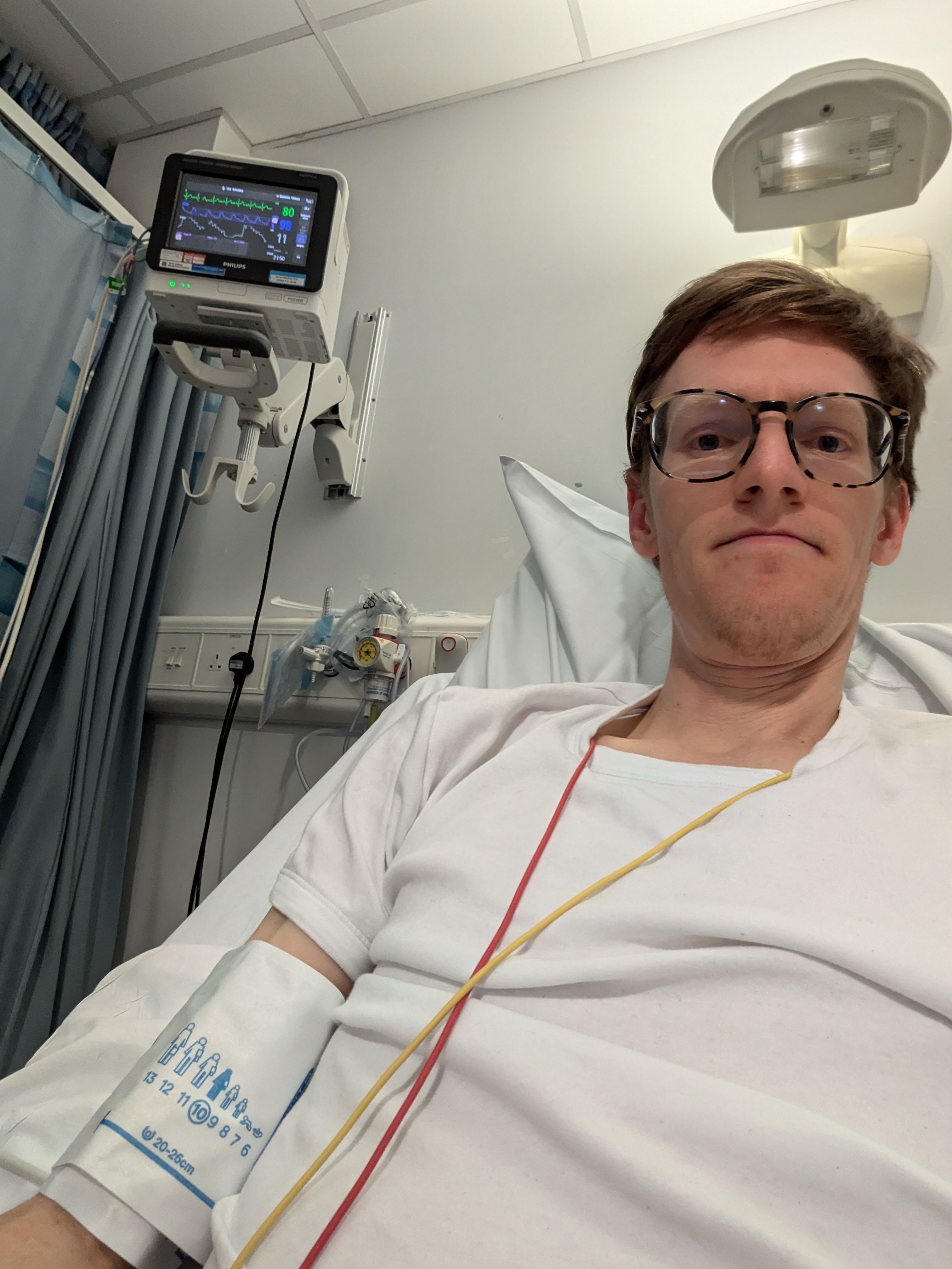 I am in a hospital bed with monitors in the background hooked up to IVs and all kinds of stuff a day or two after being diagnosed.