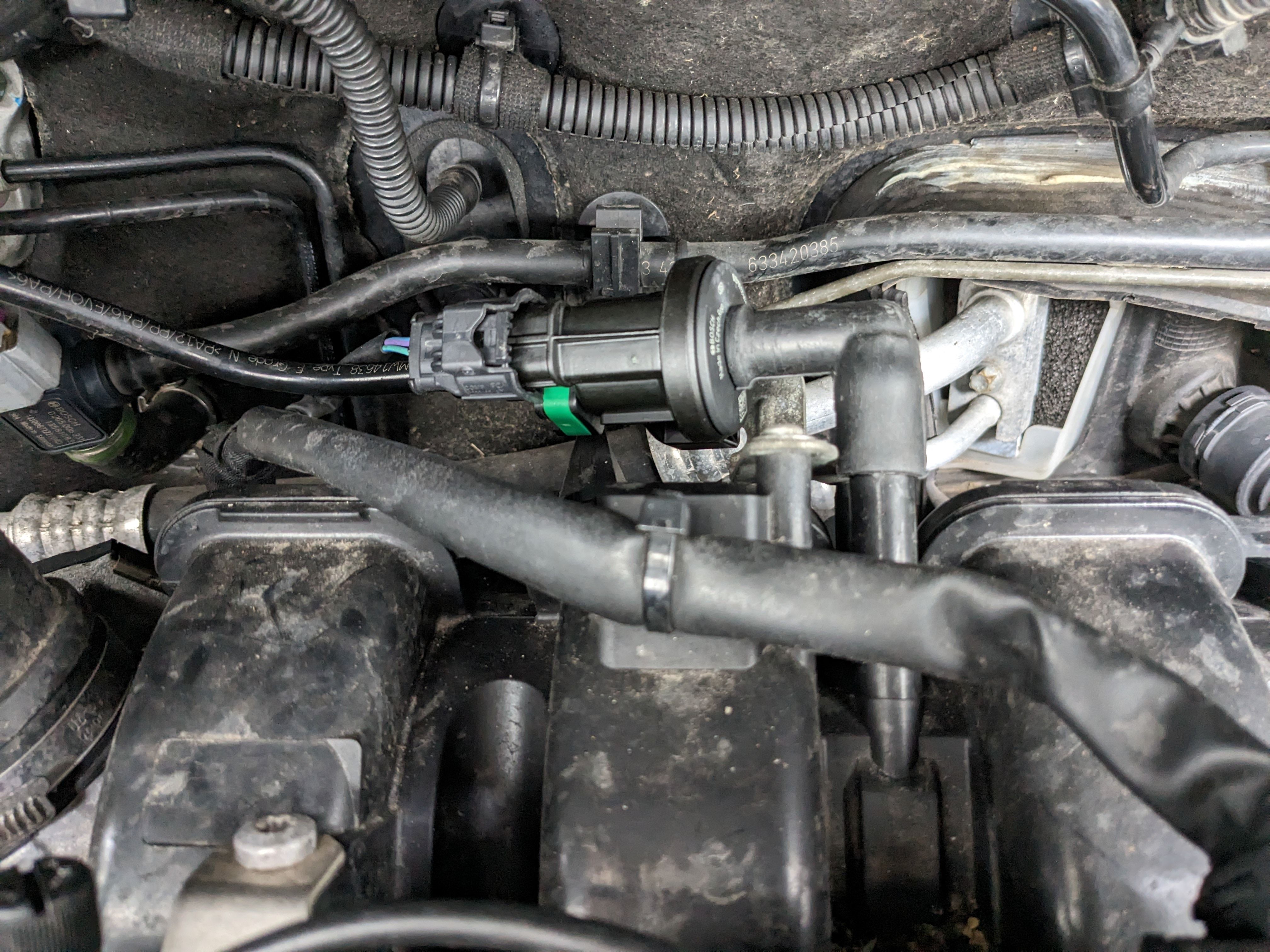 New purge valve in place in the engine bay